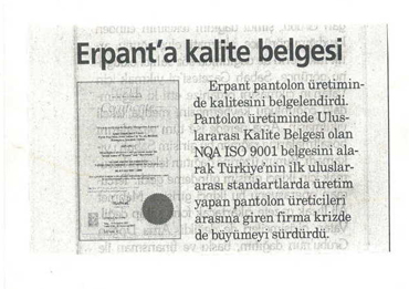 Erpant Quality Certificate